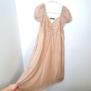 Mikarose‎ White Orange Ditzy Floral Babydoll Milkmaid Knee Length Dress Size S